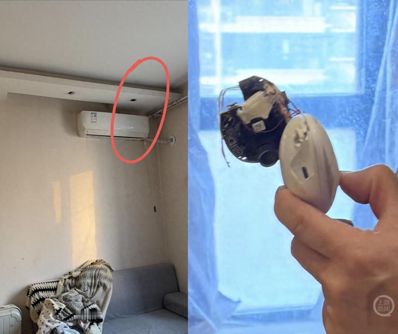 山东临沂，一女子在出租房休息，偶然一抬头，发现卧室灯筒处有红灯在亮，她第一反应是