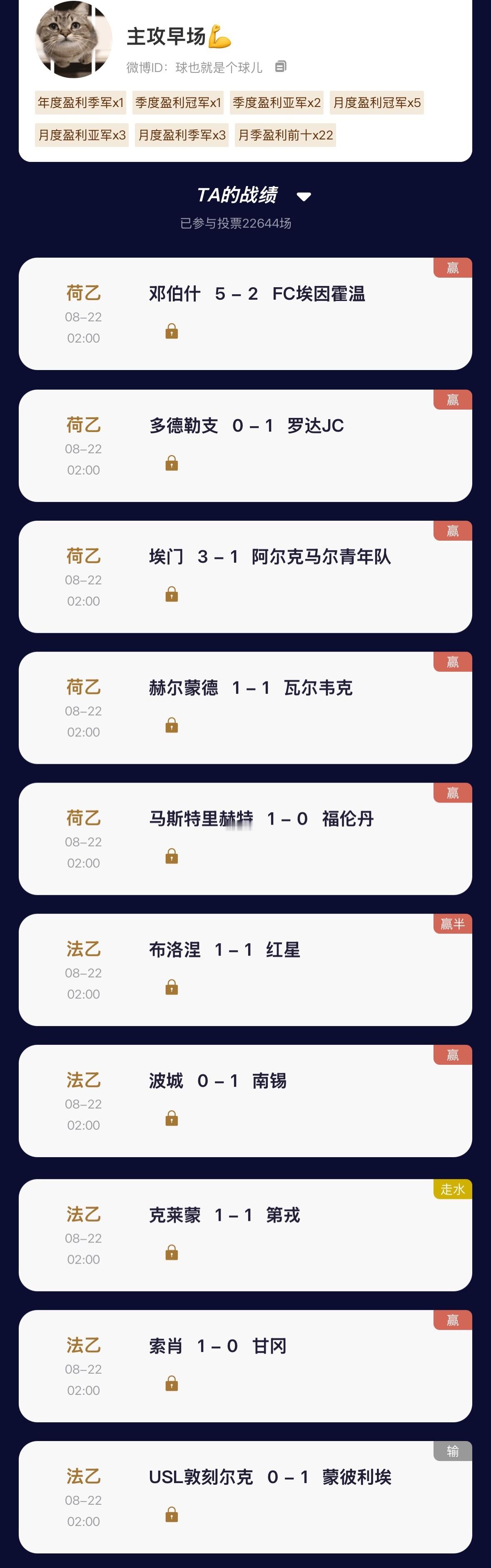 【“猜球”——民间高手】季榜第一 昨日荷乙法乙拿下9中8，竞彩北单收获19中13