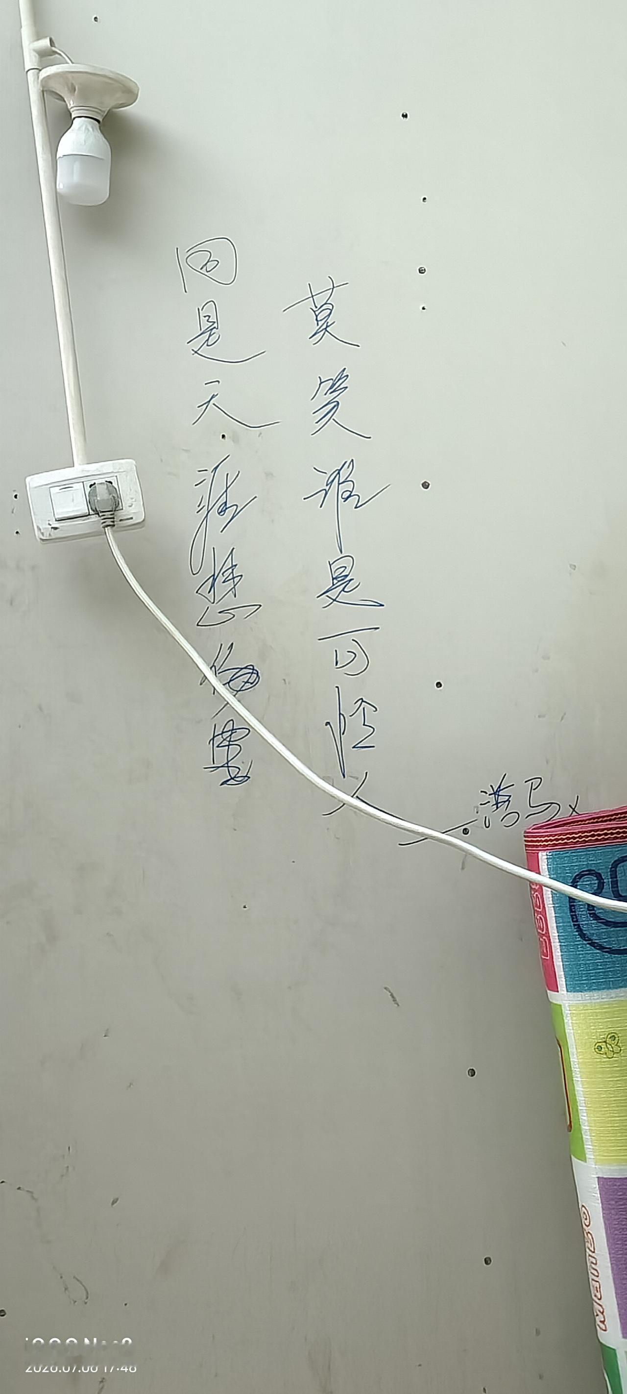 打油诗

同时天涯悲伤客
莫笑谁是可怜人。      ——湾马人

厂房墙壁上的