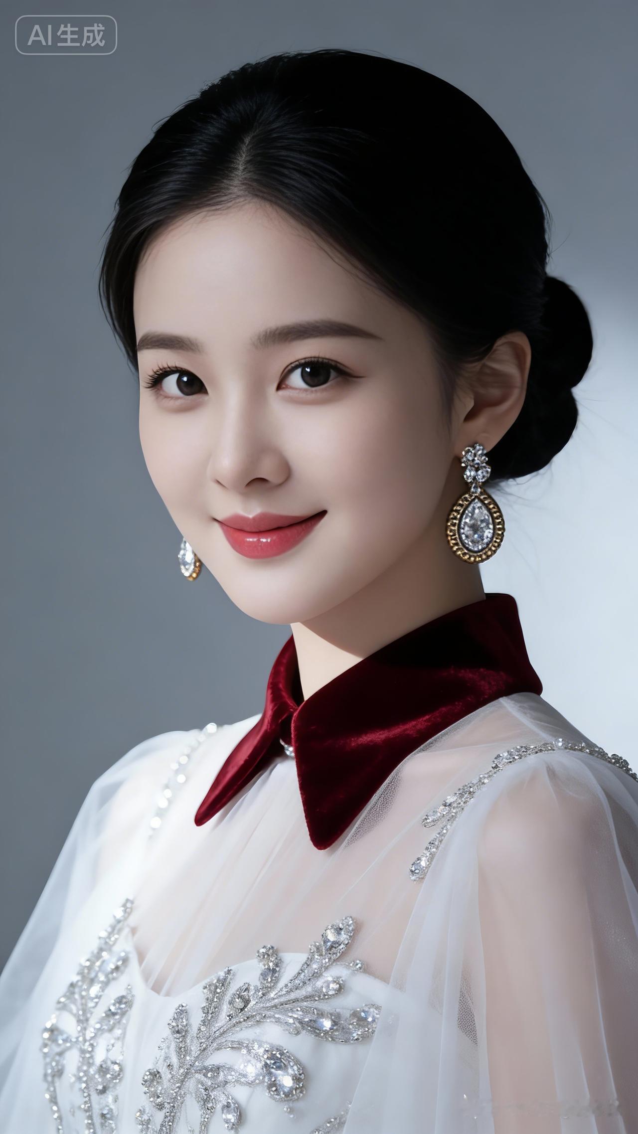 优雅红唇，闪耀耳环，梦幻婚纱，AI生成美照！