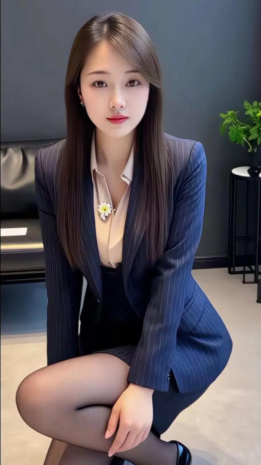 这位小姐姐穿着西装，好有气质！