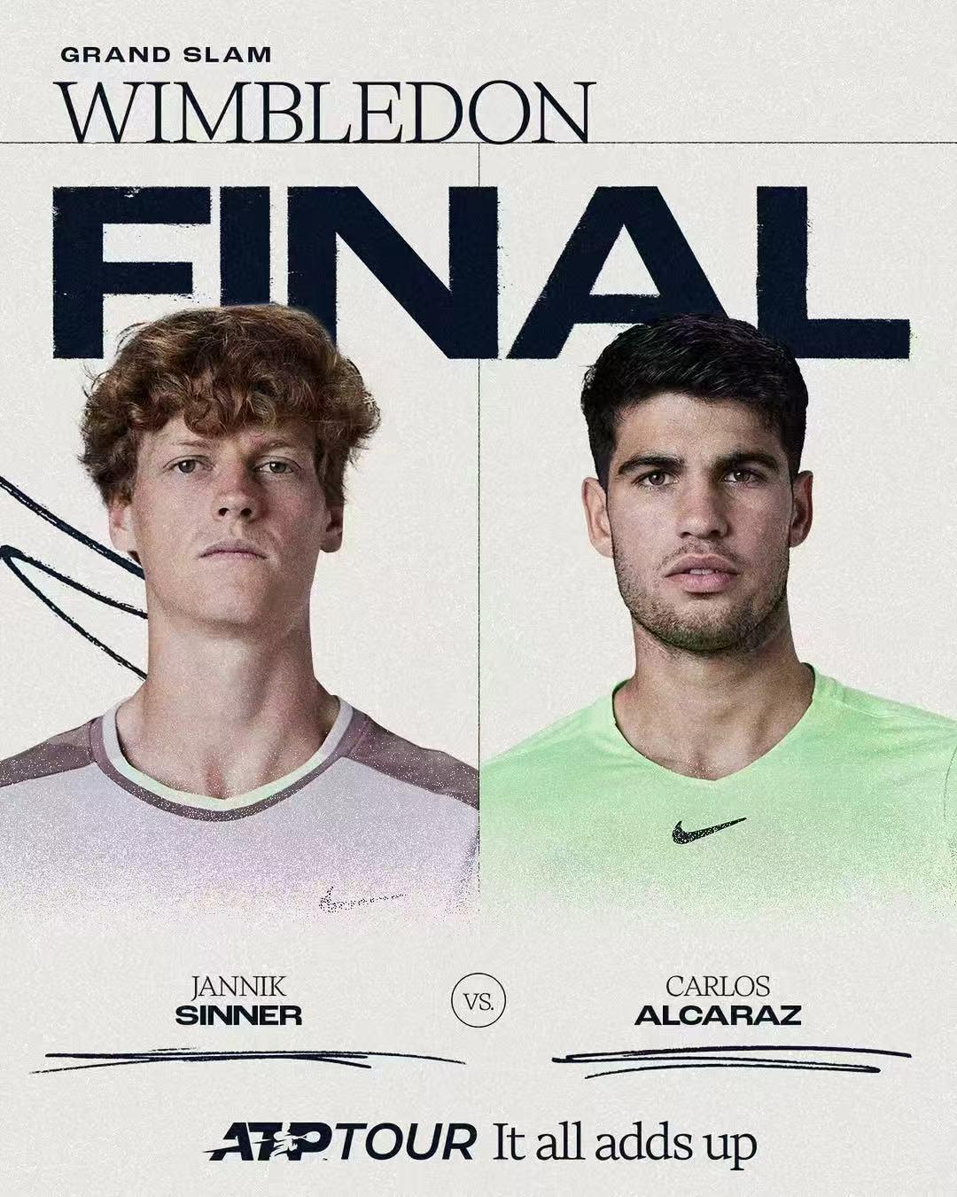 🎾 温网2025男单决赛对阵出炉：辛纳 vs 阿尔卡拉斯！这不仅是本届温网的巅