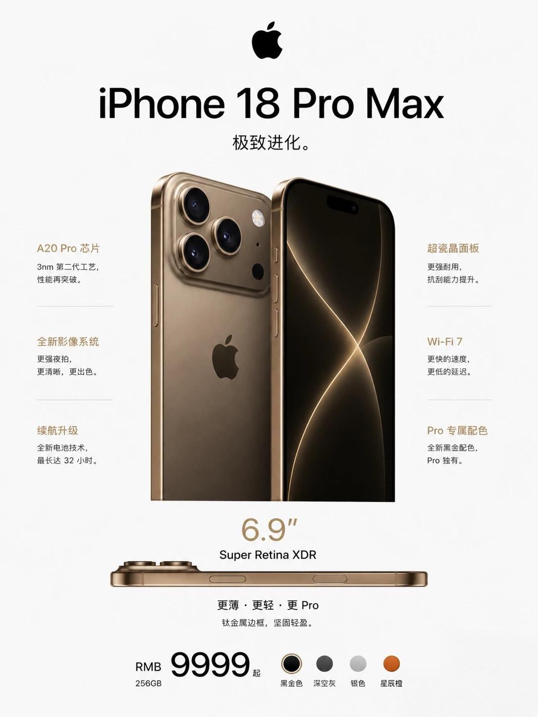 iPhone18 Pro Max重磅爆料🔥
告别灵动岛迎来真全面屏
A20旗舰