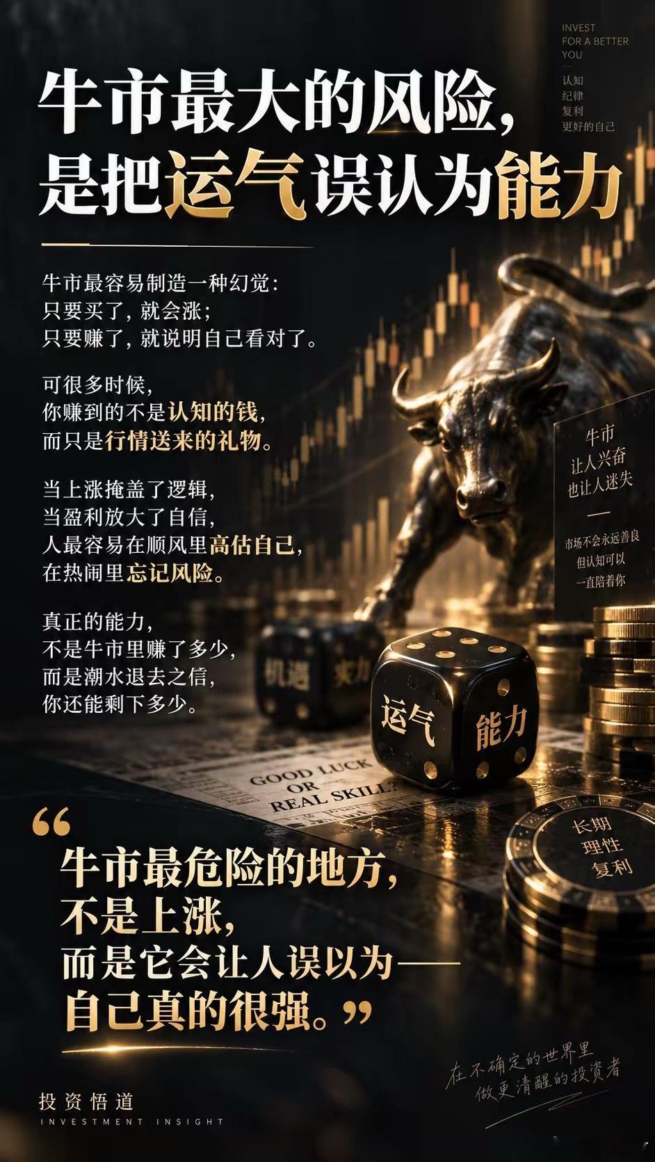 牛市最大的风险，是把运气误认为能力！ ​​​