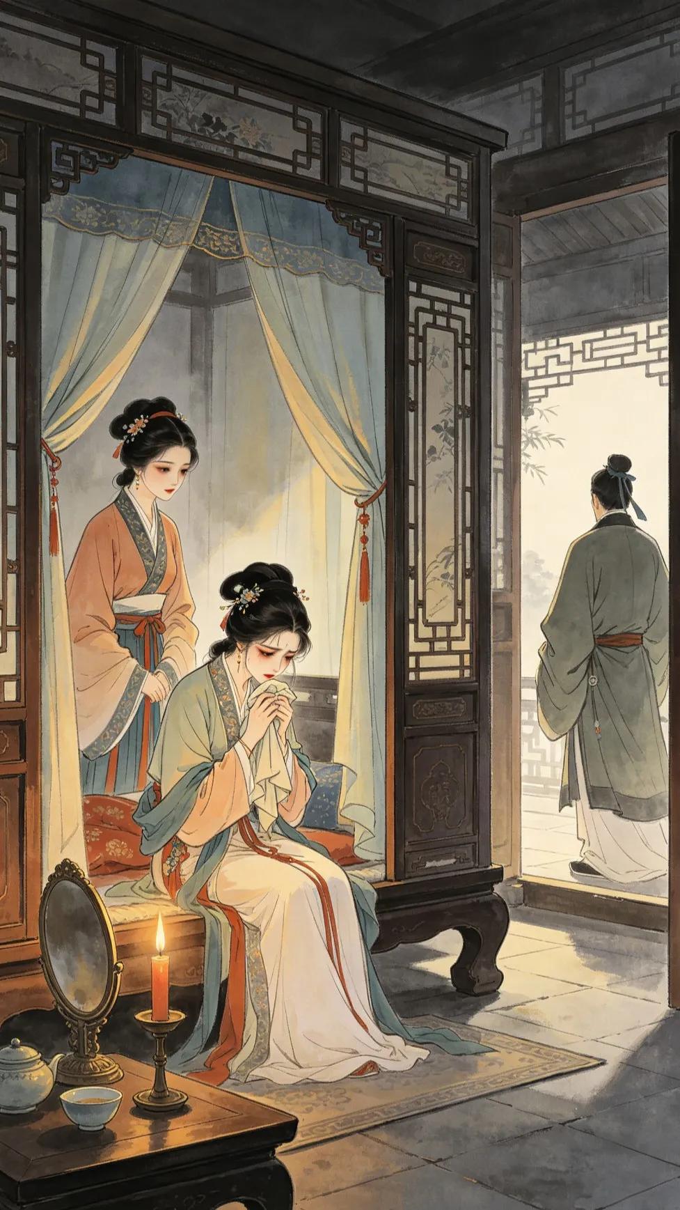 潘金莲因偷情奴仆琴童，被告状后被西门庆狠打了一回。还是孟玉楼够意思，会来安慰潘金