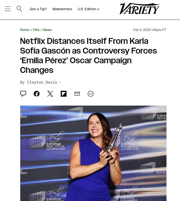 据报道，Netflix 已停止与卡拉·索菲娅·加斯科恩（Karla Sofía 