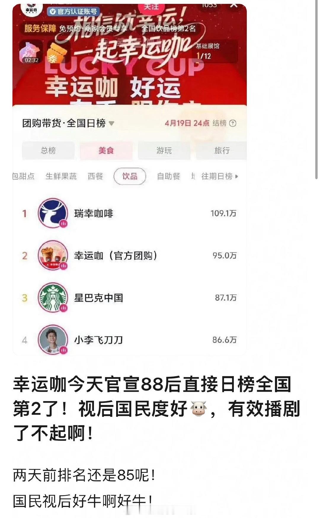 幸运咖官宣迪丽热巴代言后飙到日榜第二了