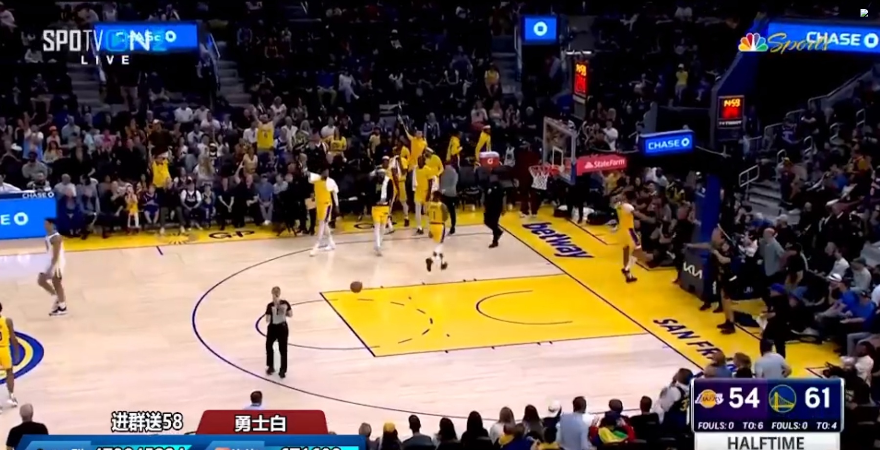 #湖人vs勇士##NBA季前赛# 第二节比赛结束，湖人54：61勇士。明显能感觉