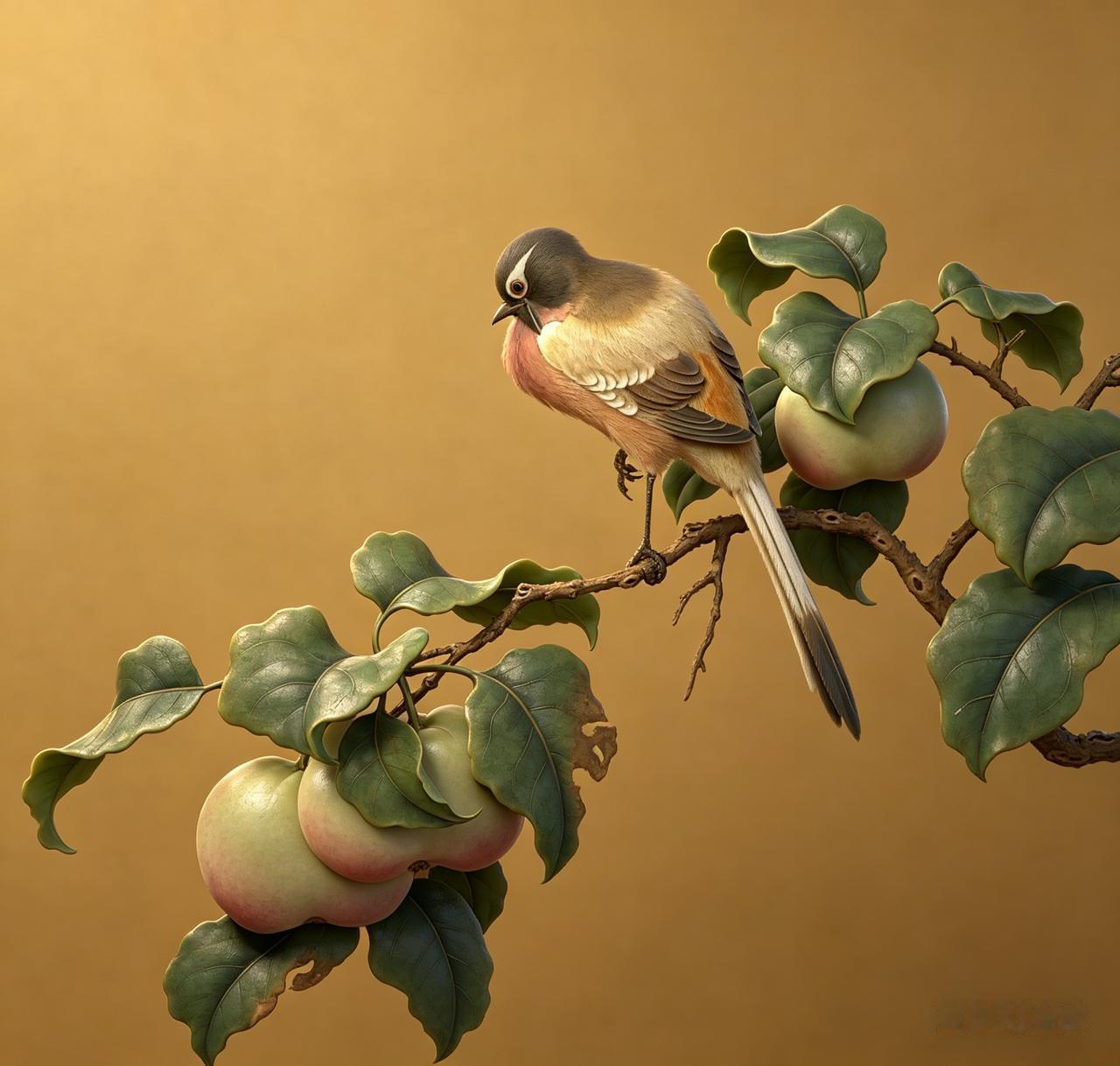 黄筌《长春花鸟册》：萍婆翎毛