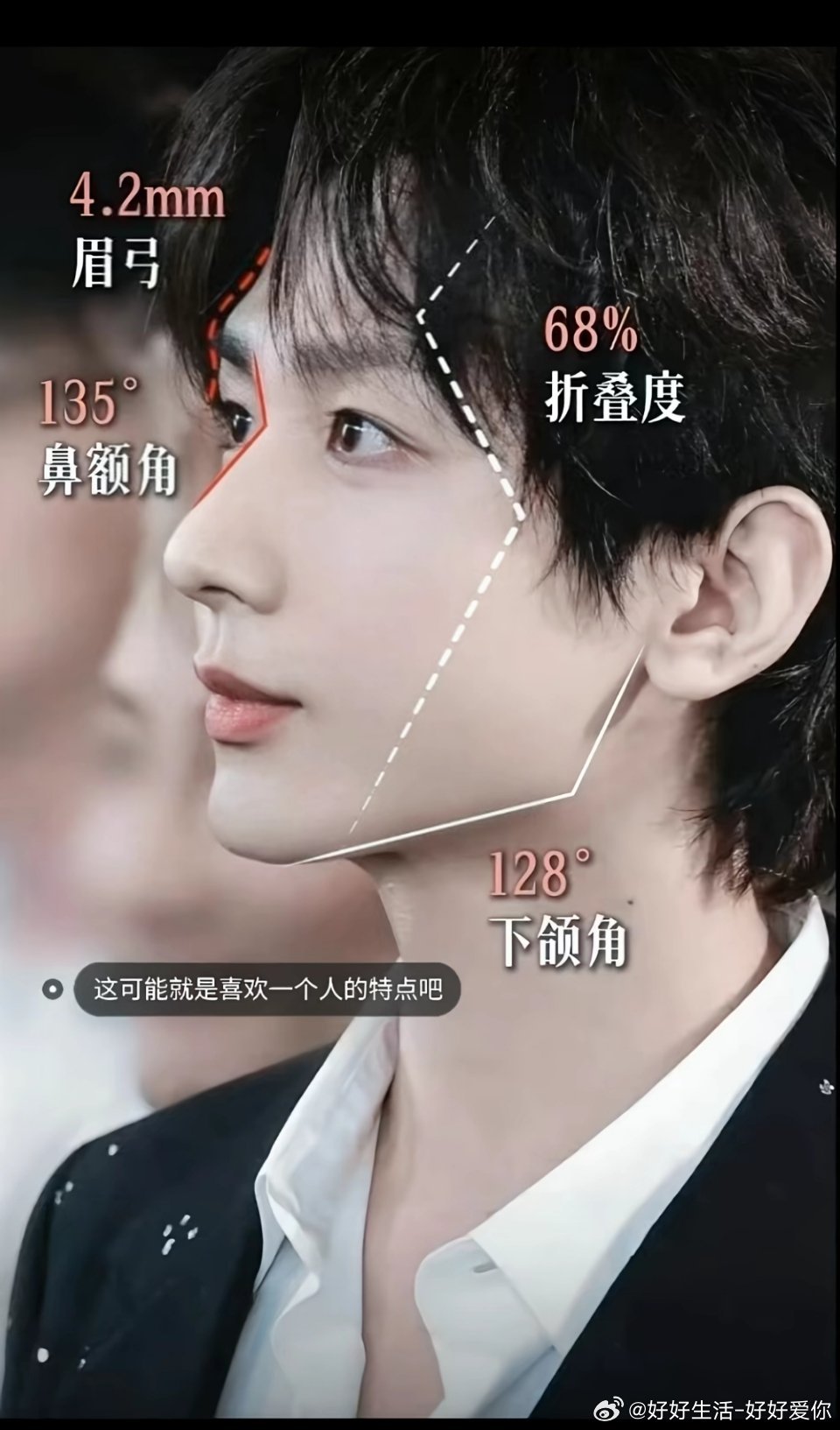 眉弓深邃撑眉眼、黄金鼻角撑面中、高折叠显脸小、柔和下颌平衡少年感，整套原生骨相叠