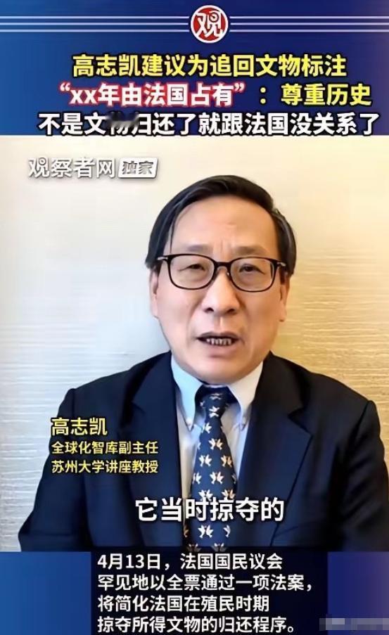 高志凯提了个极度“扎心”的建议：以后从国外追回来的文物，玻璃柜旁边的介绍牌上，必