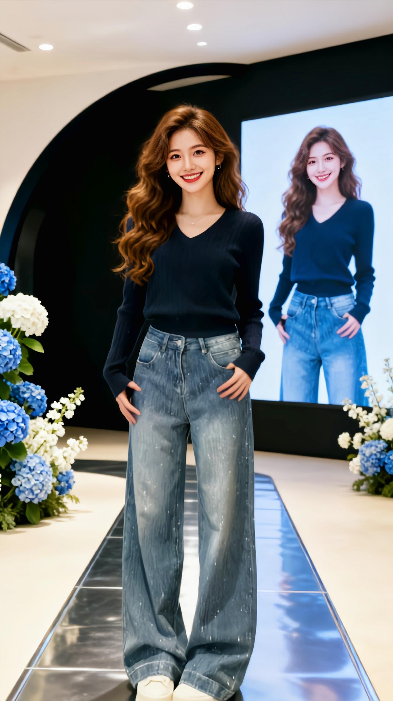 牛仔裤穿搭 牛仔裤yyds 牛仔裤 直筒显瘦秀场同款长裤 爵士蓝阔腿牛仔裤