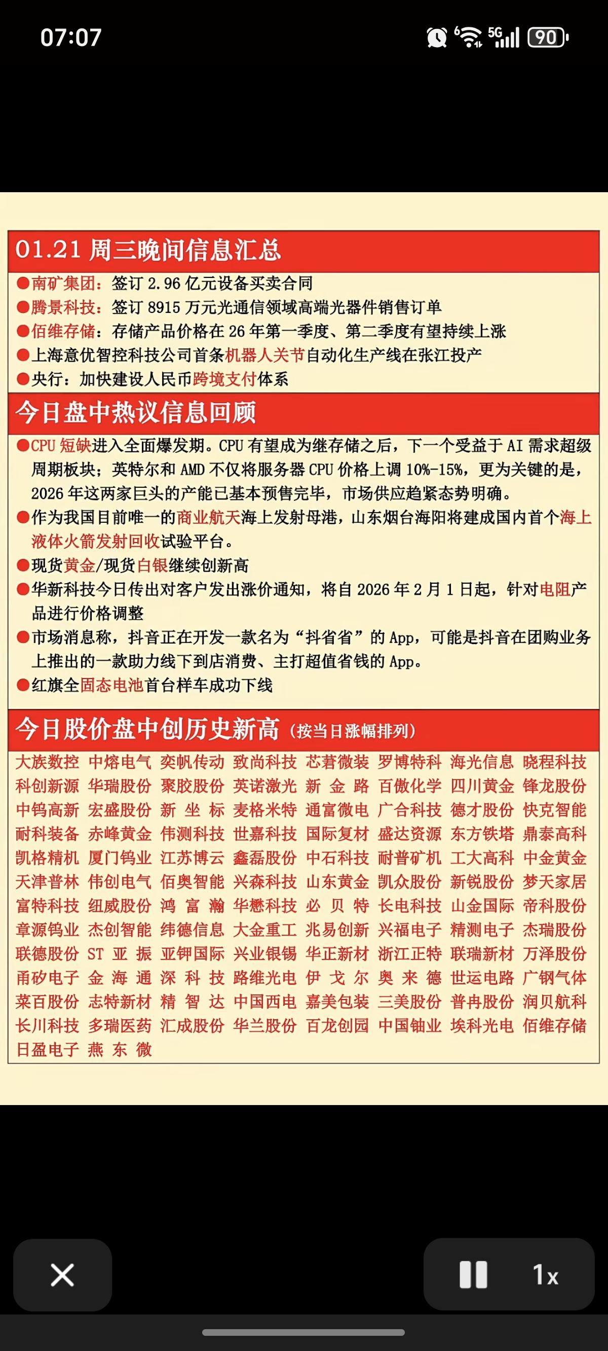 1.22周四盘前  财经消息汇总！

1.CPU短缺
2.商业航天
3.黄金白银