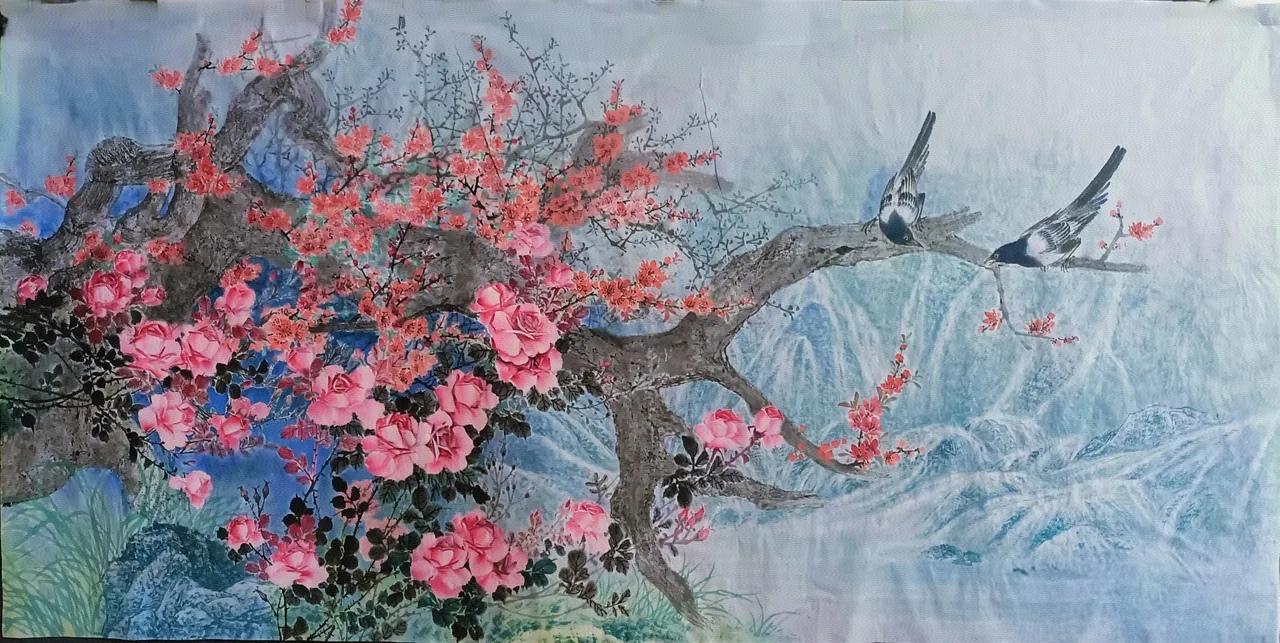 这是送给特朗普的国礼， 白瞎了，他根本不知道画的寓意！
 
1. 画面里两只喜鹊