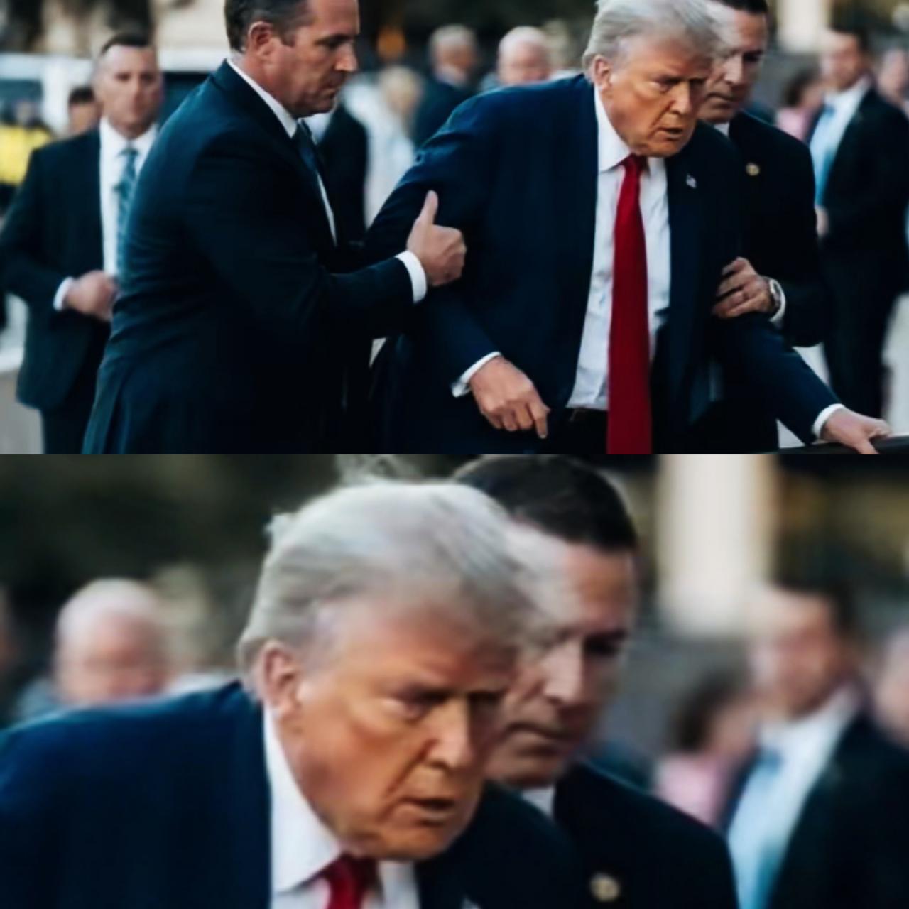 特朗普这是怎么了？
特朗普怎么还需要两个人扶着呢？
特朗普自己抓着扶杆也走不稳吗