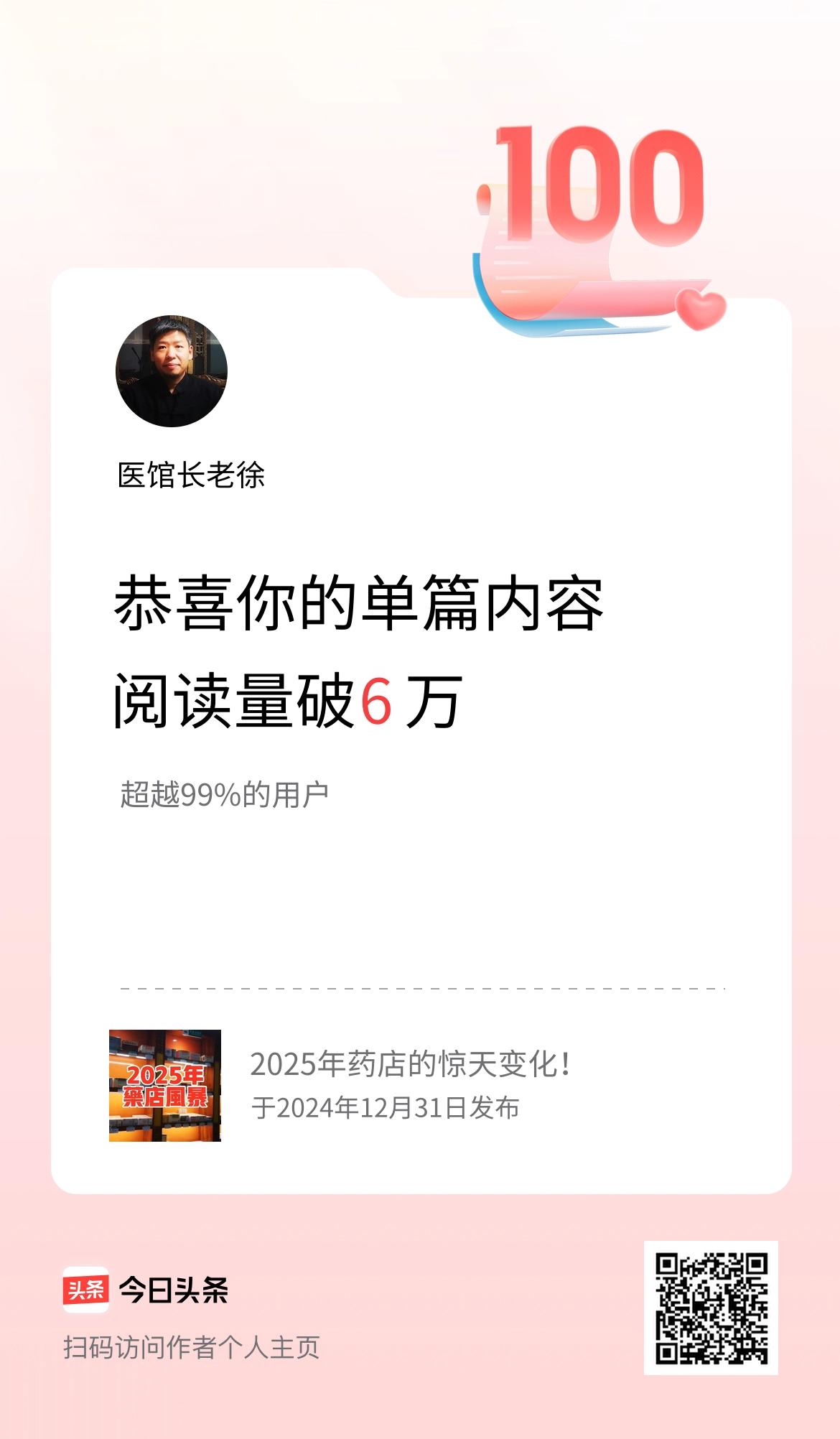 单篇内容获得阅读量破6万啦！