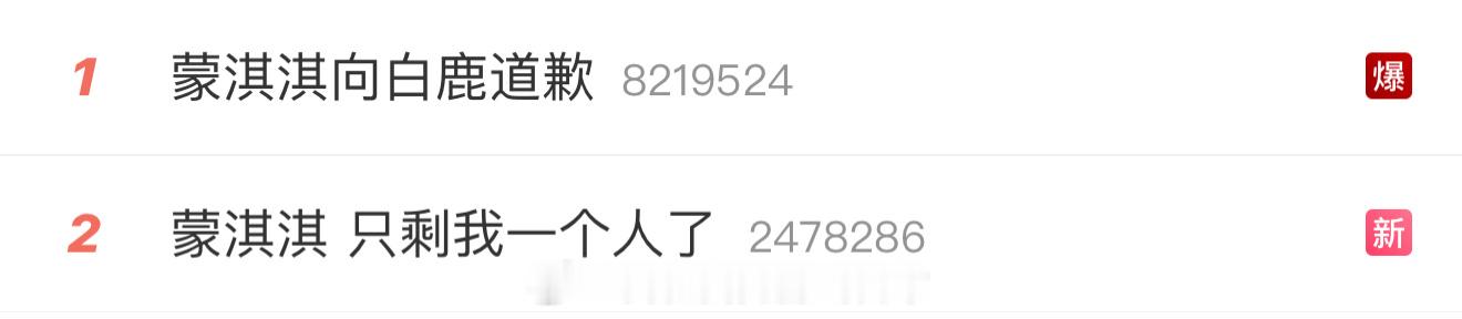 蒙淇淇 只剩我一个人了蒙淇淇向白鹿道歉蒙淇淇为给白鹿造成的舆论困扰致歉，呼吁网友
