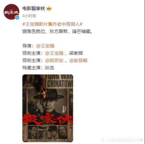 狄龙出演王宝强新片狠家伙 宝强可以啊，这阵容，期待值要炸了 