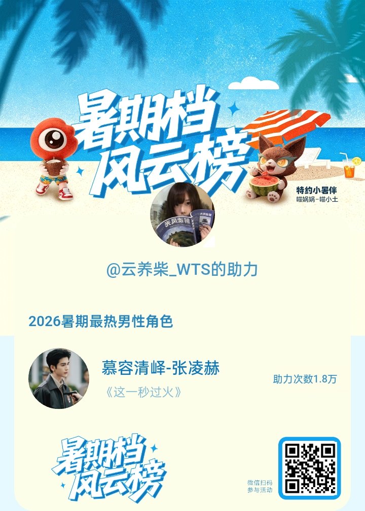 【暑期档风云榜】活动进行中，快来助力他成为今夏最热！2026暑期最热男性角色 暑
