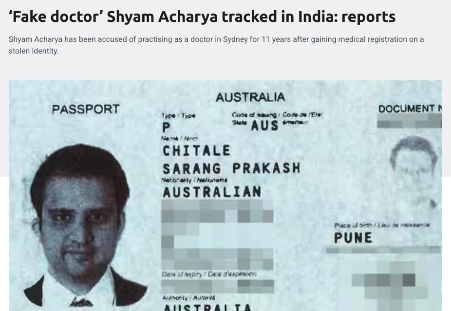 印度移民Shyam Acharya曾在澳大利亚假冒医生长达11年！

Achar