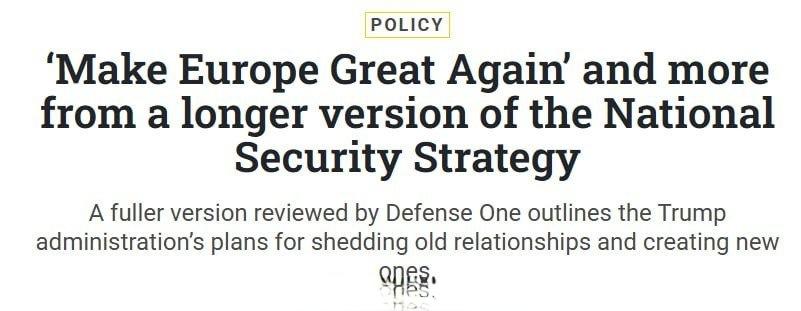 《防务一号》：G7替代方案与欧洲解体——美国国家安全战略完整版披露

▪️该媒体