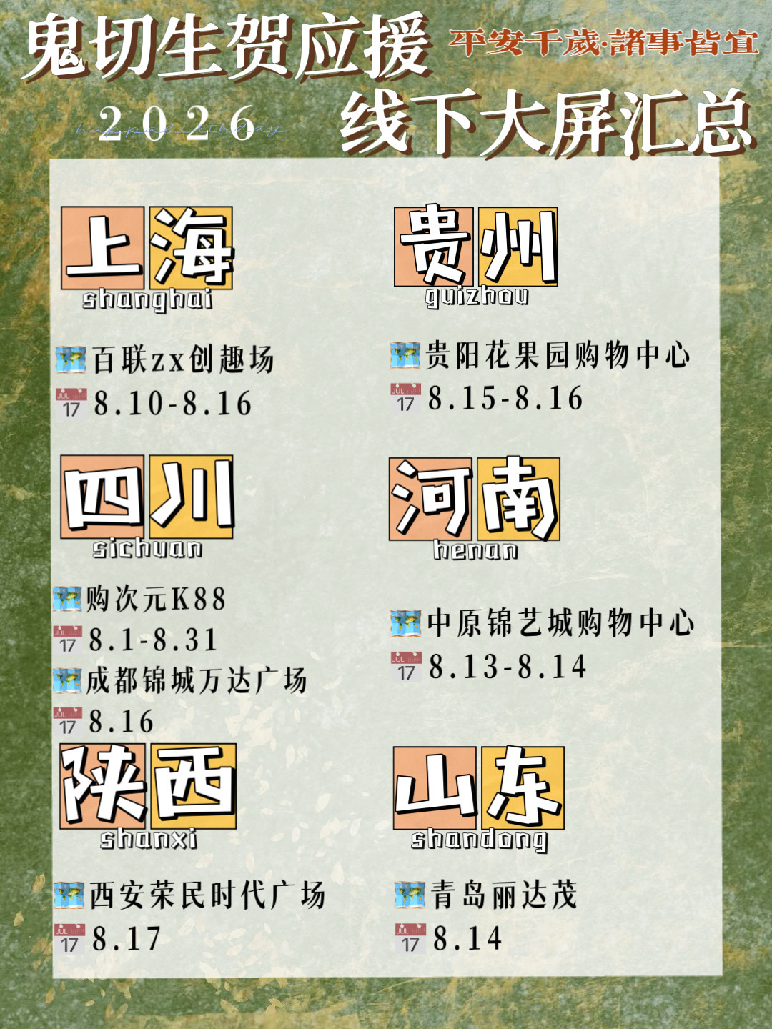 【代扌由】🍎揪1个鼠30r鬼切生日快到了，切厨组织了线下大屏应援，欢迎各位鼠前