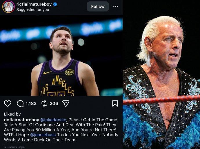 WWE名人堂选手瑞克-弗莱尔喊话湖人：

“东契奇，拜托上场比赛！

“打一针可