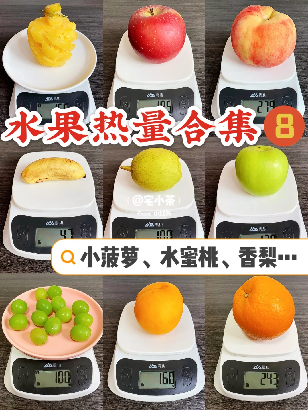 水果热量合集！第8️⃣弹！小菠萝、水蜜桃、香梨…