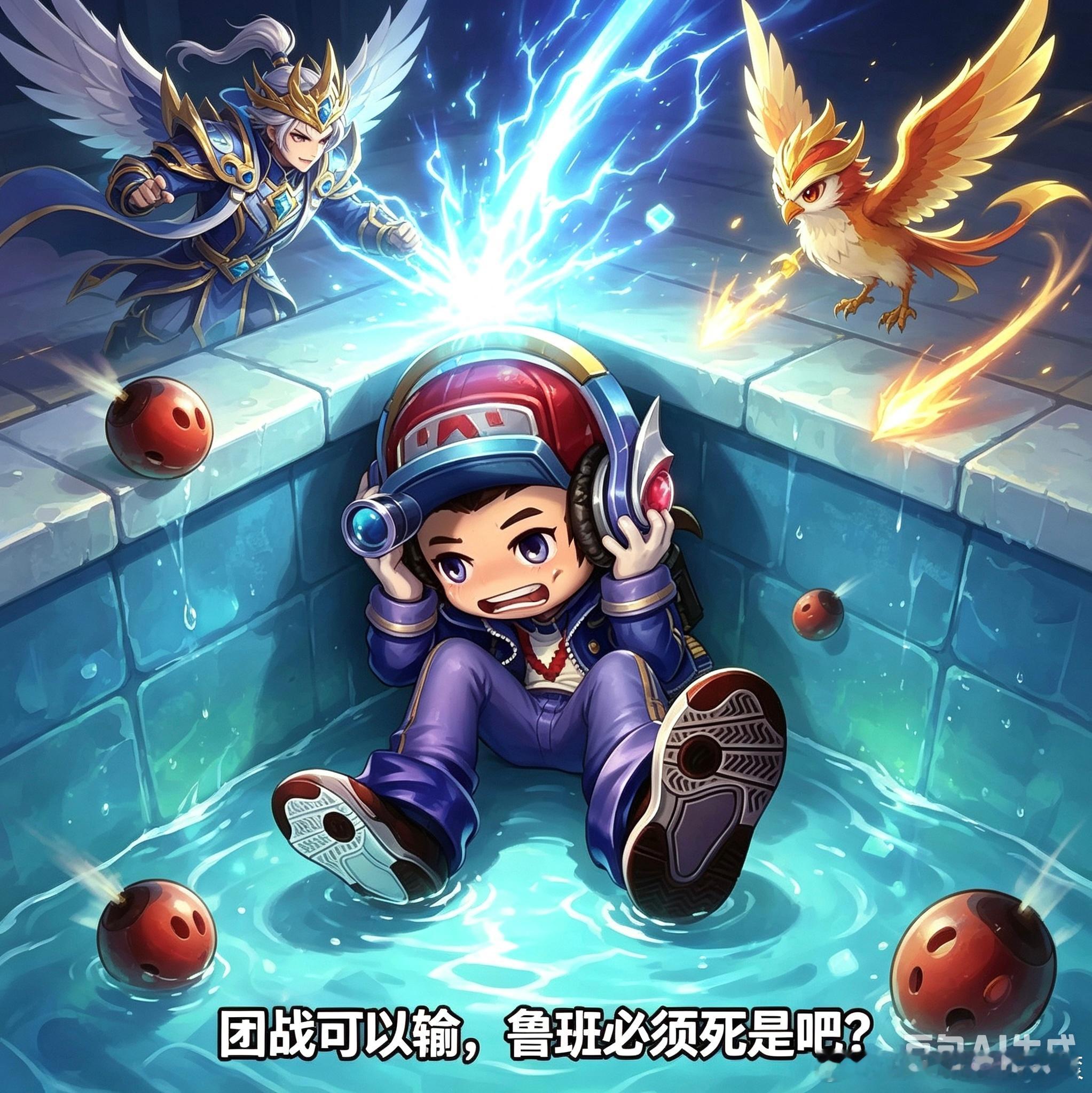 王者荣耀  鲁班七号缩在泉水角落：团战可以输，鲁班必须死是吧？！王者五五开黑节王