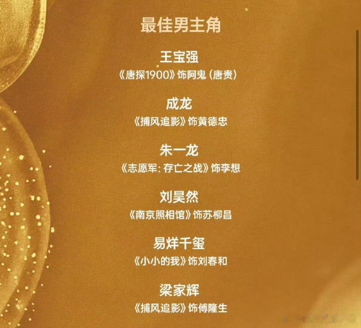 王宝强提名百花最佳男主刘昊然提名百花最佳男主 第38届百花奖提名名单 从荒野猎人