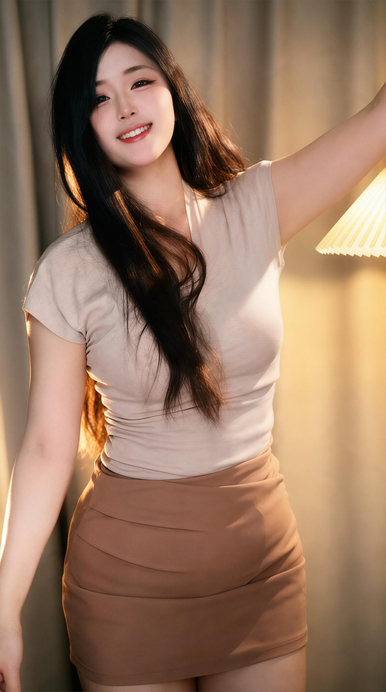 甜美笑容，温柔气质，时尚穿搭，轻松自然