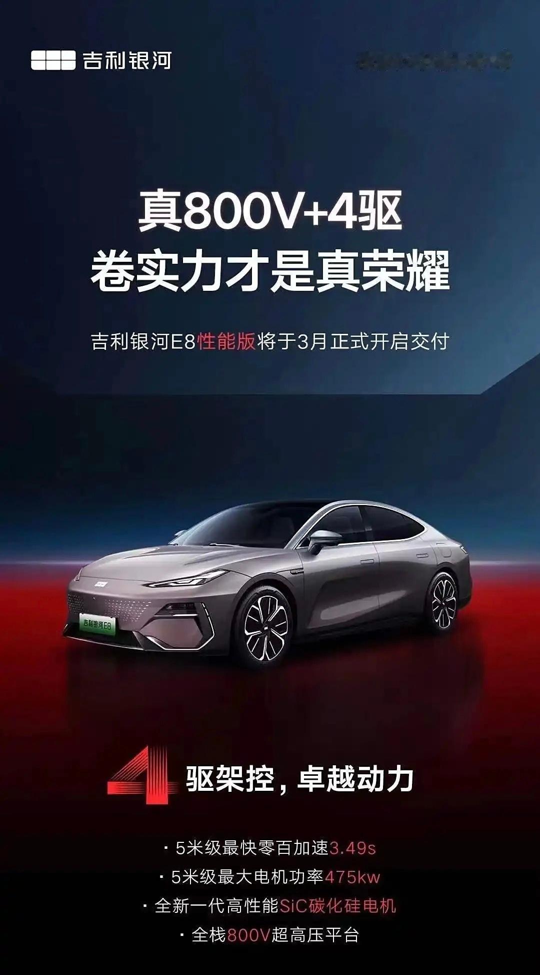 吉利银河E8: 800V快充、最大665公里续航、高通8295车机、17.58-
