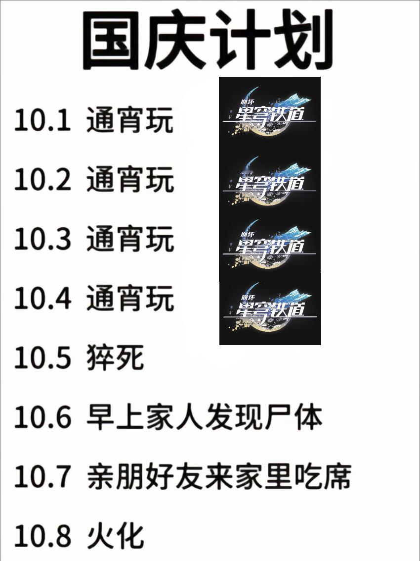 我的国庆安排[doge]想看看你们的（）#崩坏星穹铁道##国庆# ​​​