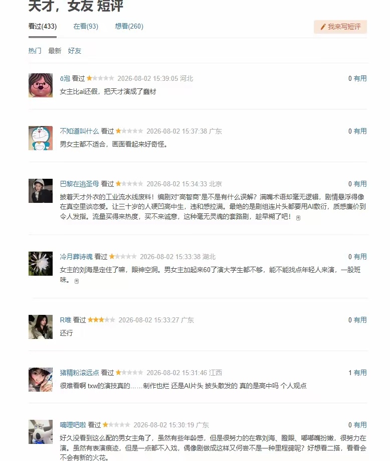 田曦薇、胡一天《天才，女友》爱奇艺正式首播，较为典型的校园爱情剧作品，没啥故事上