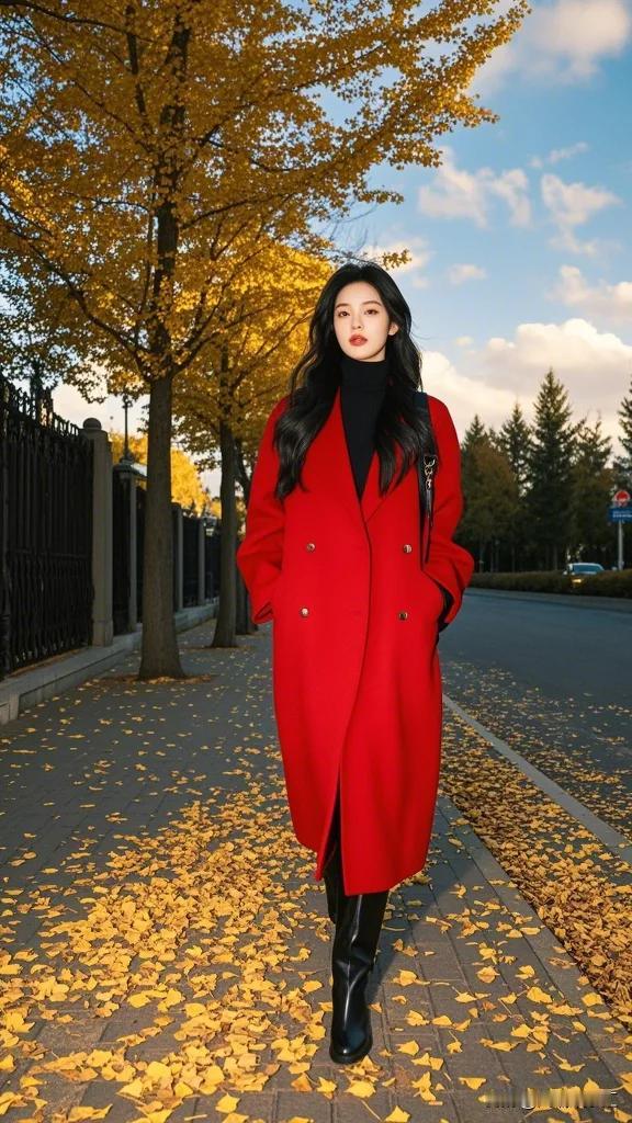 银杏树下的梦幻画卷：街拍美女之韵。
在金黄的银杏树下，仿佛有一场穿越时空的时尚盛