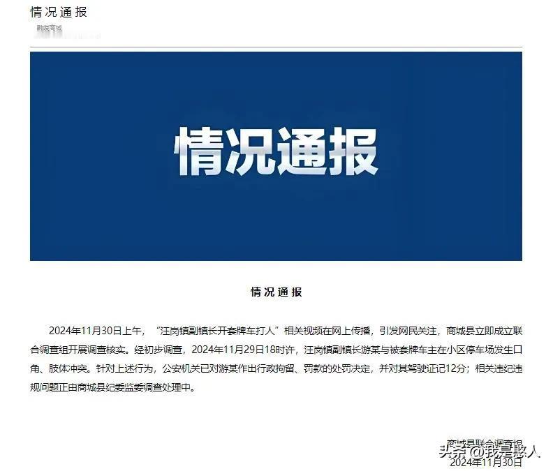 “汪岗镇副镇长开套牌车打人”：公安机关已对其作出行拘、罚款的处罚决定。网友：公职