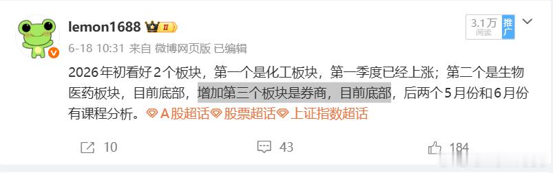券商板块，6月18日的微博。A股股票上证指数