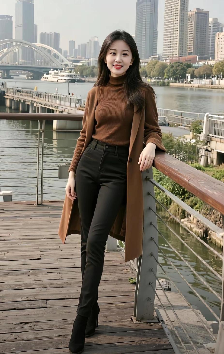 江上美人倚栏杆，笑语盈盈似水间。