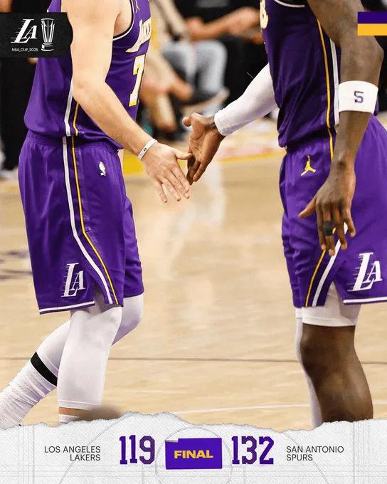 马刺客场13分小胜湖人，湖人遗憾止步NBA杯八强，如今，湖人战绩17胜7负！
如