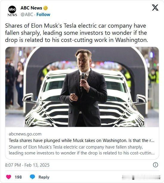 双语简讯：Shares of Elon Musk's Tesla electri