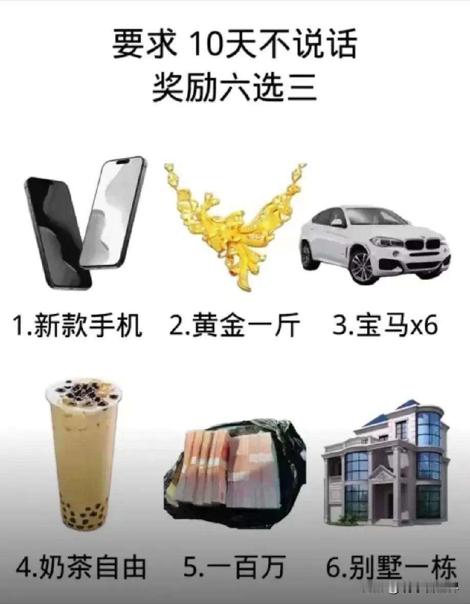 要求10天不说话，奖励六选三。
我选236.
既然要求十天不说话，
那就要求一定