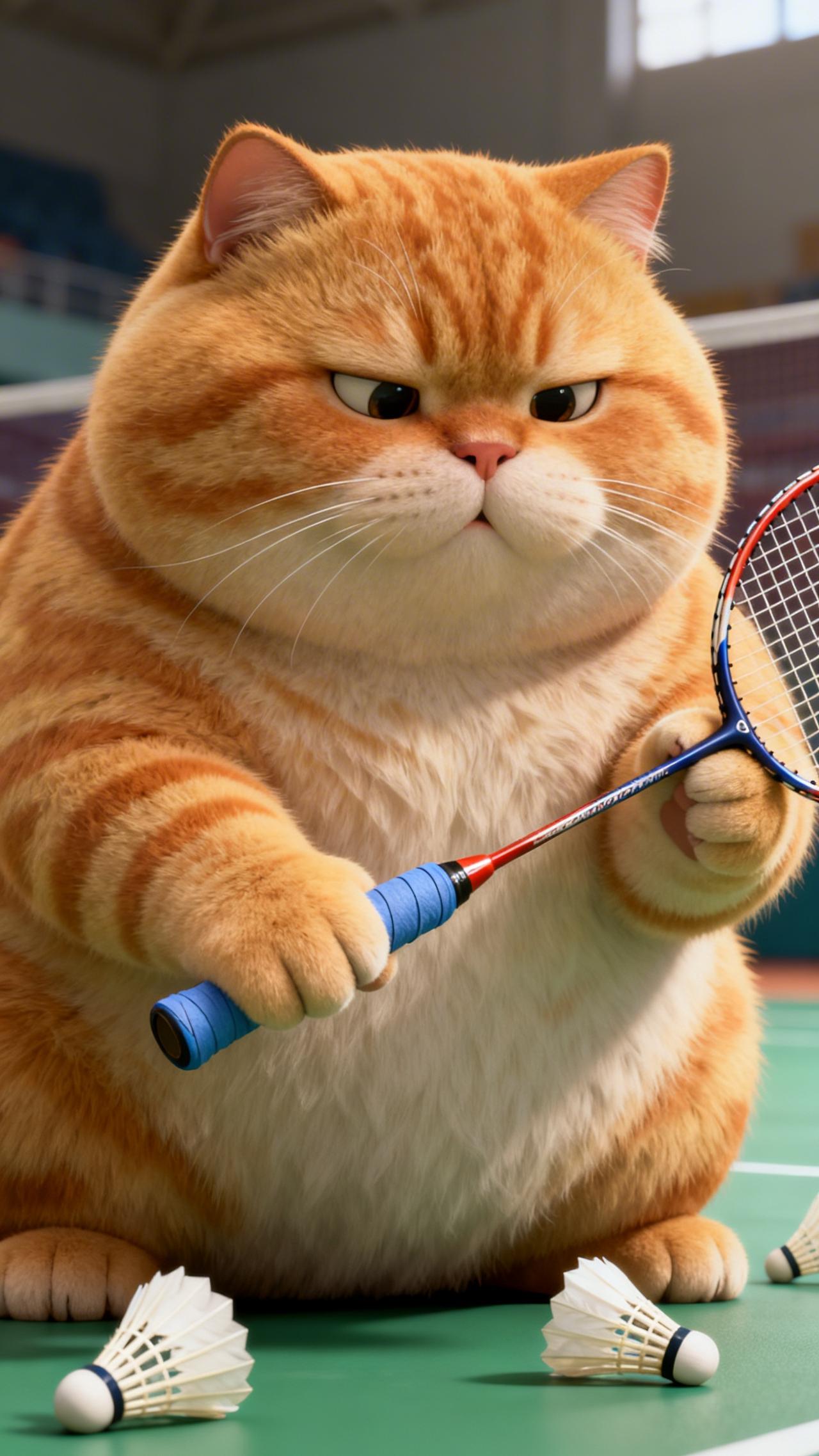 你今天打球了么？
这是一只会打羽毛球的猫咪吗？真是萌翻了，喵！🏸✨
