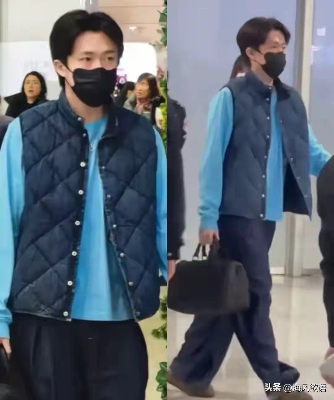王楚钦抵达重庆，蓝色卫衣配马甲，清爽穿搭气质拉满 