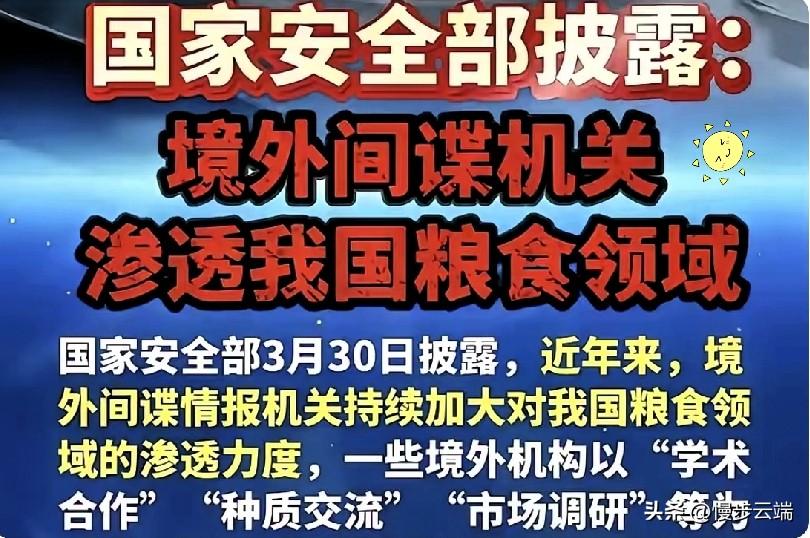 国家安全部3月30日发布的最新消息，揭露境外间谍机关渗透东方大国粮食领域，窃取种