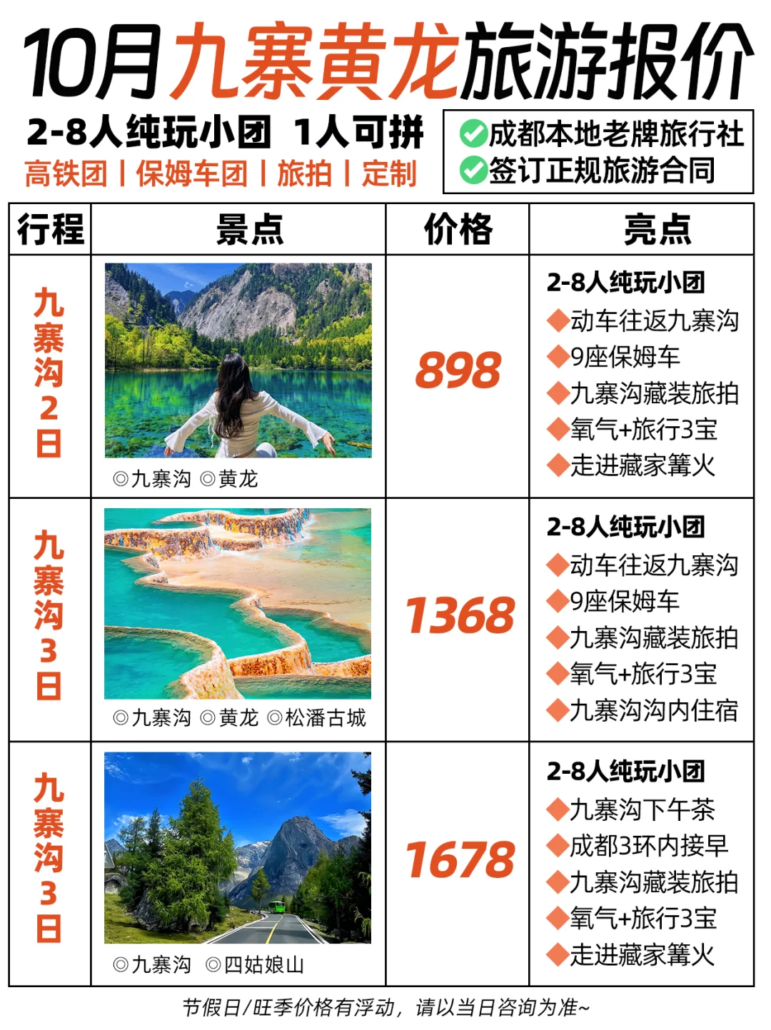 九寨沟不劝退❗10月高铁小团人均不到1K+