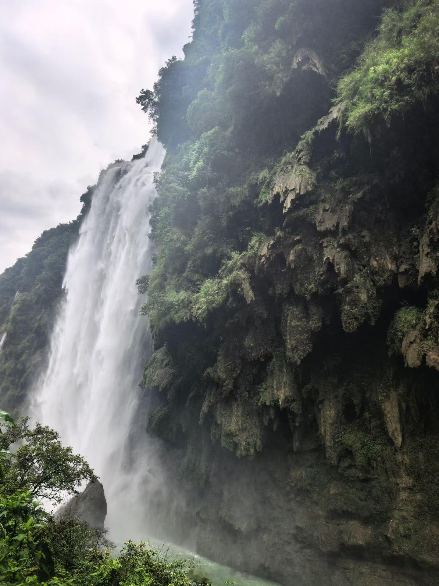 踏入马岭河峡谷，便陷入瀑布群的包围。数十条水流从两岸崖壁倾泻而下，或如素练悬空，
