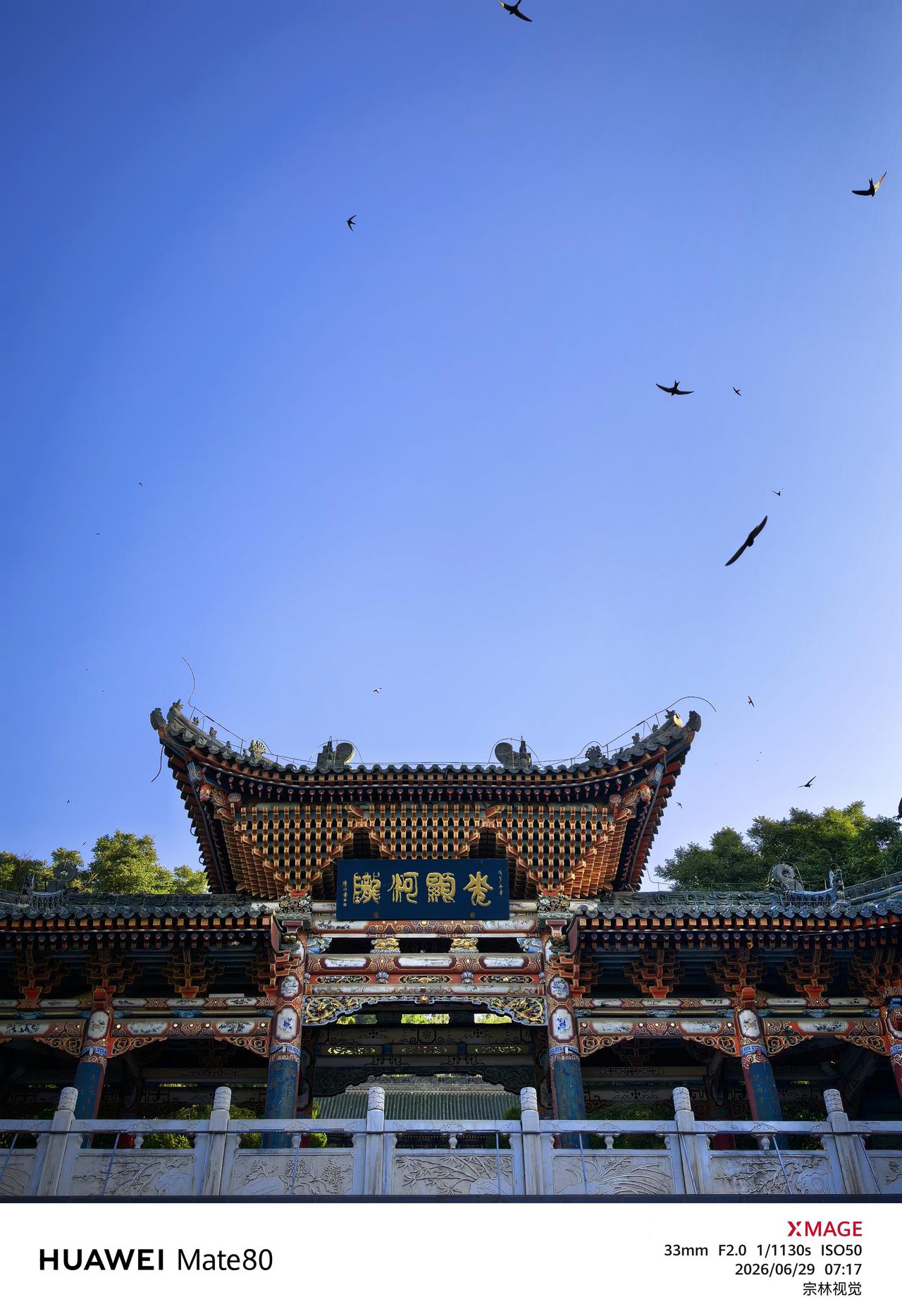 晴光漫洒白塔巅，飞燕穿云望大河。古阁凭栏观浊浪，一城风物入清和。丙午五月十五，天