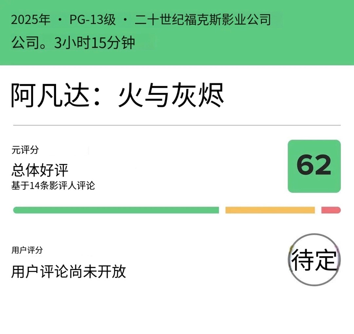 卡神电影《阿凡达3》海外口碑解禁，不太理想。 