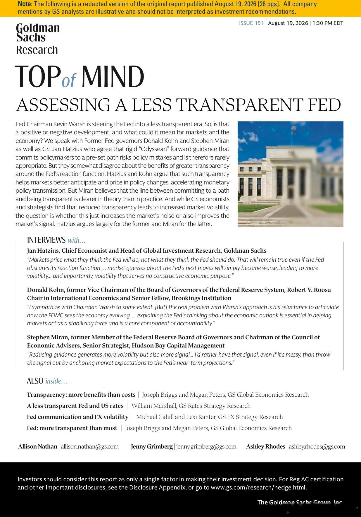 Goldman Sachs’s “Top of Mind: Assessing 