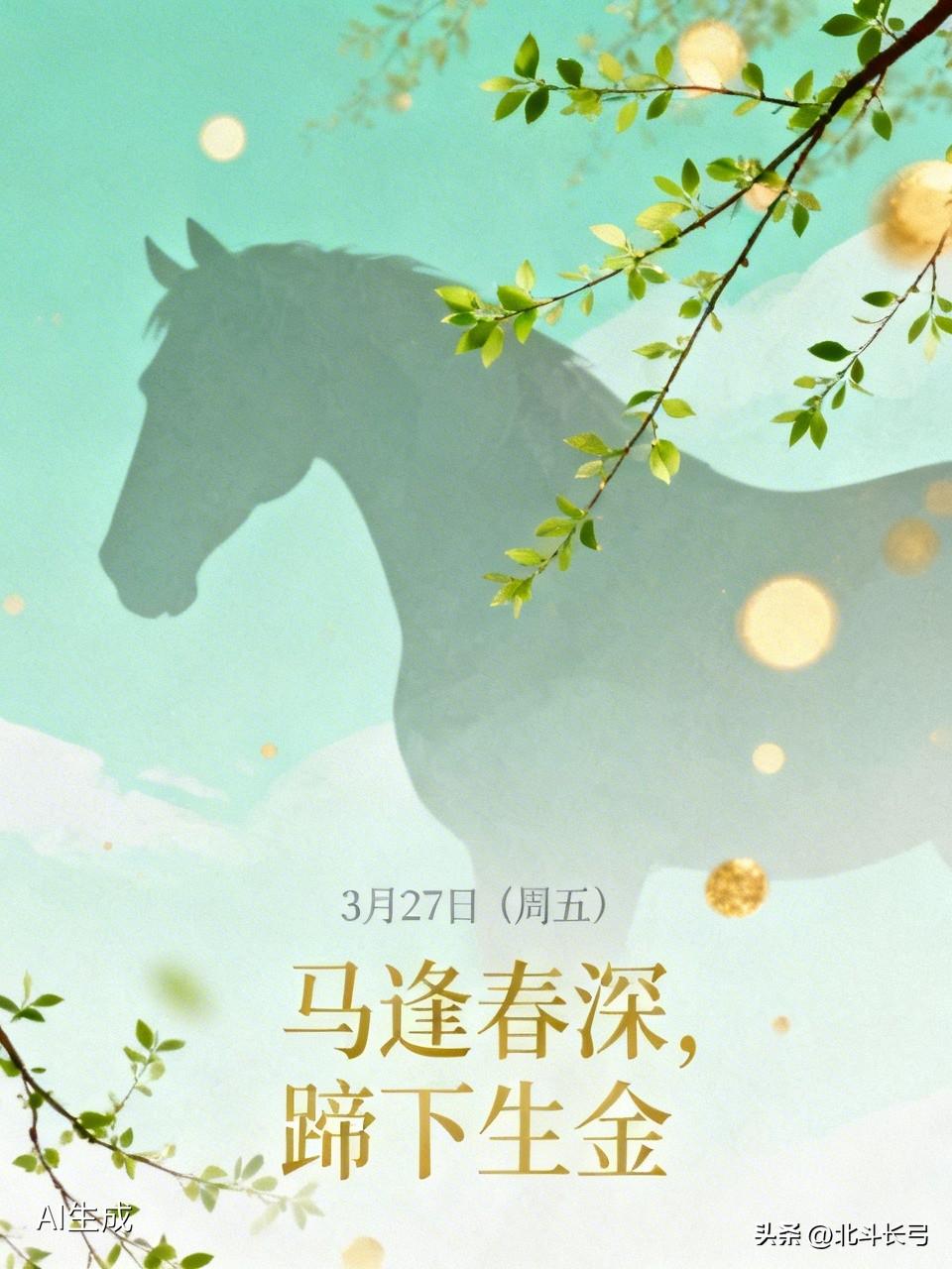 3月27日（周五）．马
袁天罡推过一卦：马逢春深，蹄下生金。
今天庚子日，黄历上